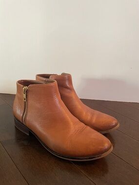 Aldo Cognac Brown Leather Side-Zip Ankle Booties
